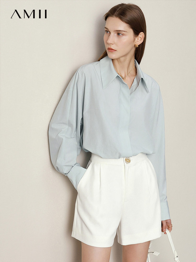 tax weight Amii Minimalism Women Shirts Office Lady Blouse For Women Loose Solid Elegant Blusas Ladies Clothing Casual Female Tops 12230012