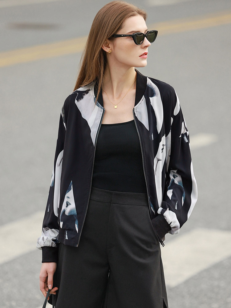 修改weight Amii Minimalism Spring Women Jacket Casual Printed Short Jackets Loose Zipper Streetwear Coats Ladies Female Outerwear 12240073