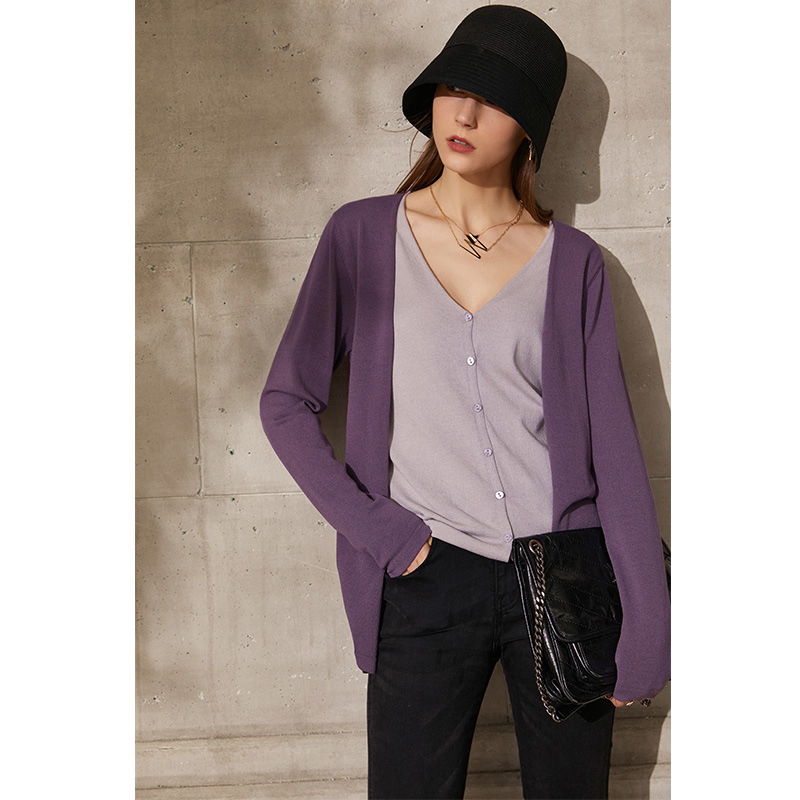 复制复制dan Amii Minimalism Spring New Cardigan For Women Fashion Vneck Patchwork Single Breasted Women's Sweaters Tops 12140131