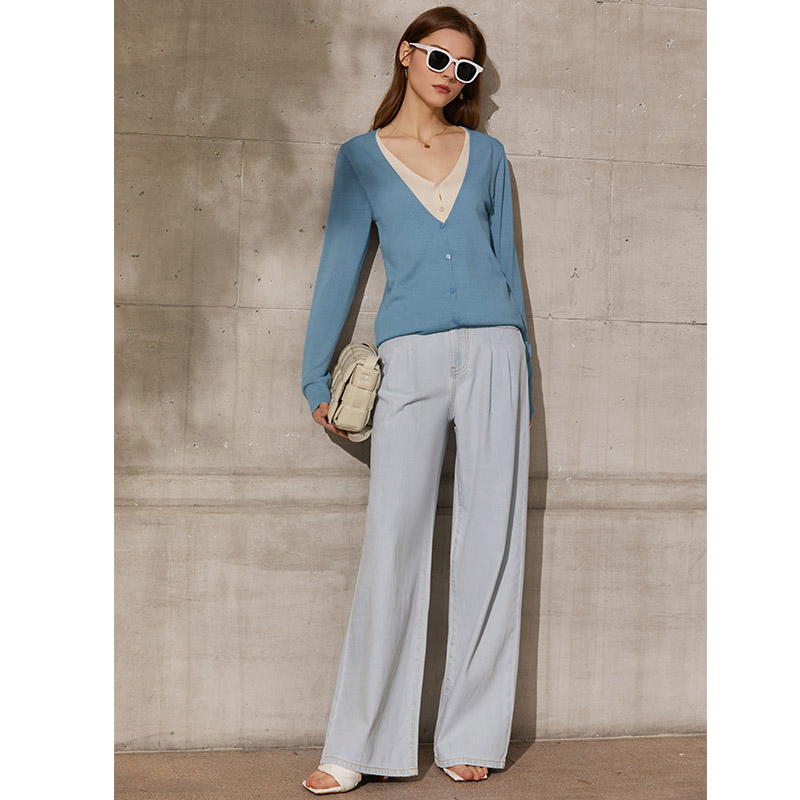 dan SPUAmii Minimalism Spring New Cardigan For Women Fashion Vneck Patchwork Single Breasted Women's Sweaters Tops 12140131