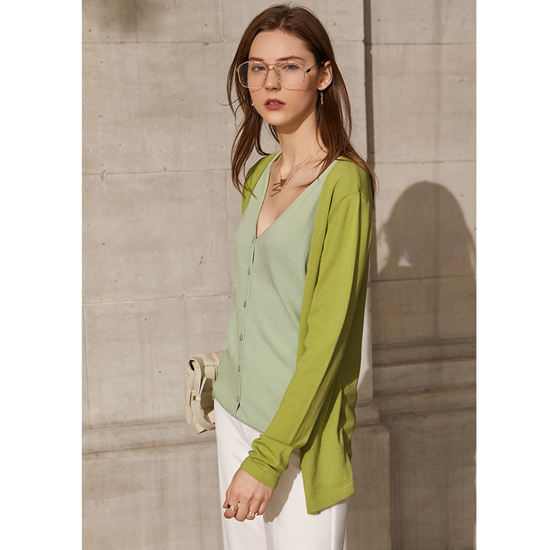 复制复制dan Amii Minimalism Spring New Cardigan For Women Fashion Vneck Patchwork Single Breasted Women's Sweaters Tops 12140131