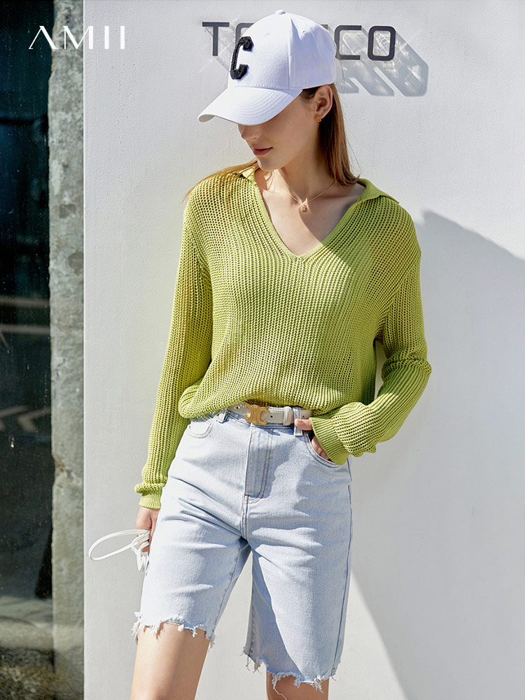 Amii Minimalism Spring Sweater For Women Fashion Hollow Clothing Ladies Knitted Tops Women's Pullover Female Tops 12240410