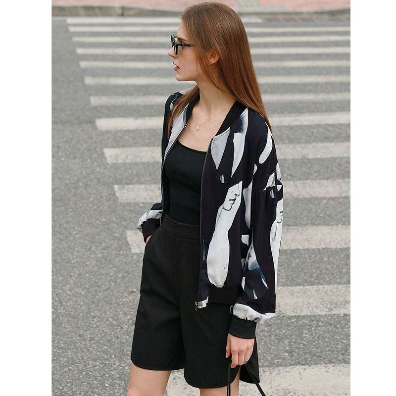 修改weight Amii Minimalism Spring Women Jacket Casual Printed Short Jackets Loose Zipper Streetwear Coats Ladies Female Outerwear 12240073