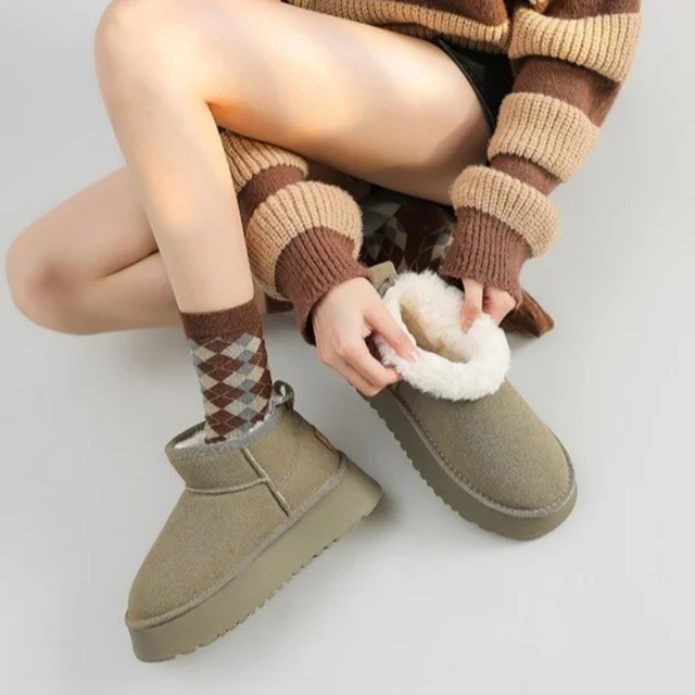 Winter Women Short Plush Warm Snow Boots Casual Shoes New Suede Fur Chelsea Ankle Boots Flats Platform Ladies Shoes Botas